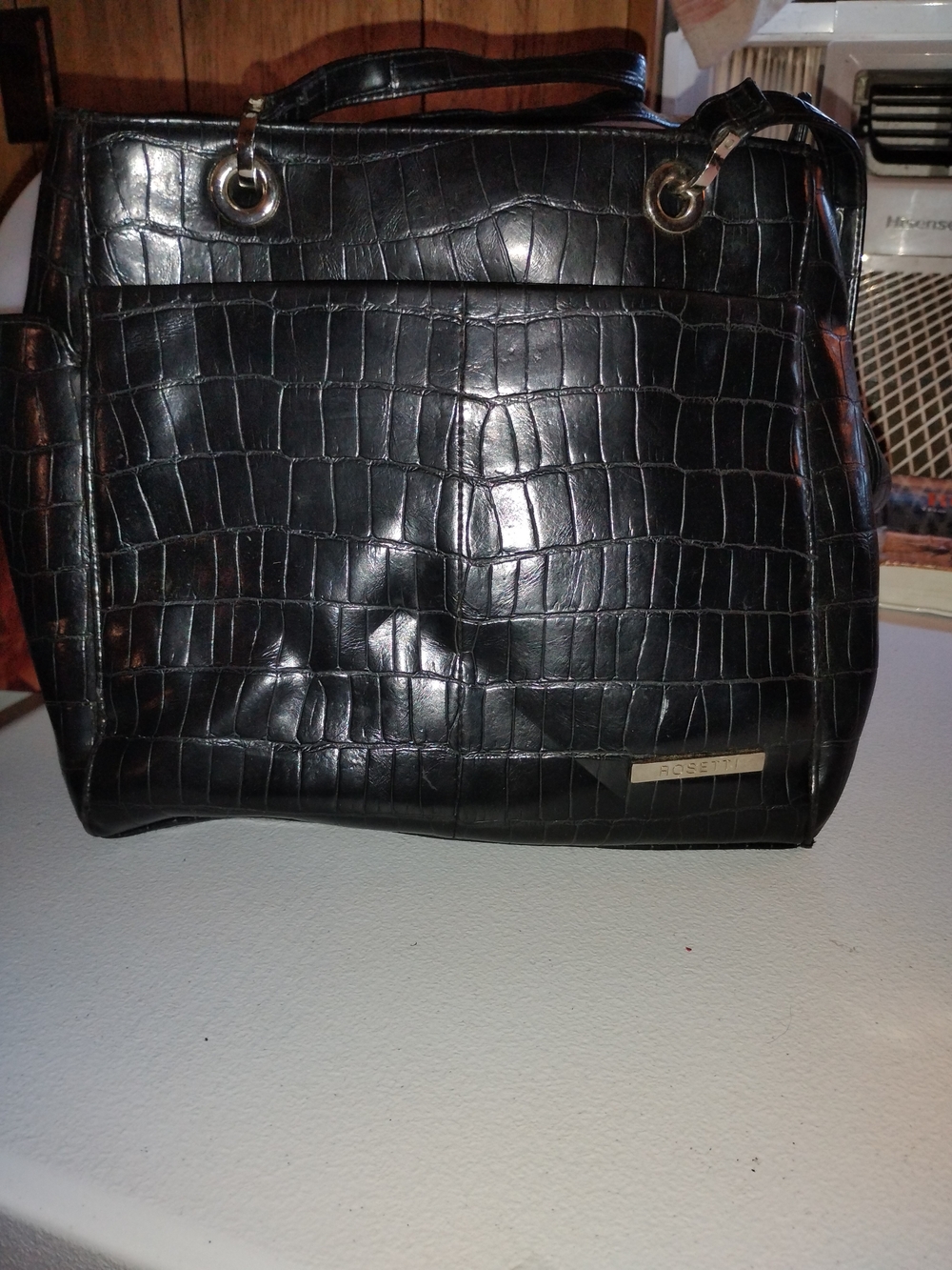 Rosetti Black Croc-Embossed Tote Briefcase Faux Leather Crossbody